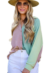 Phalaenopsis Color Block Ribbed Buttoned Oversized Shirt