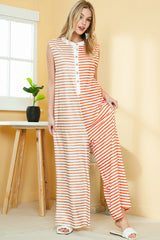 Orange Striped Pocketed Baggy Wide Leg Jumpsuit