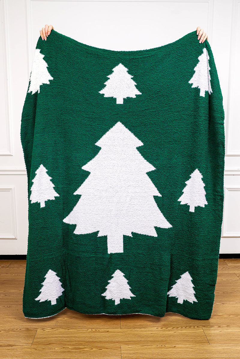 Dark Green Christmas Tree Printed Polyester Blanket