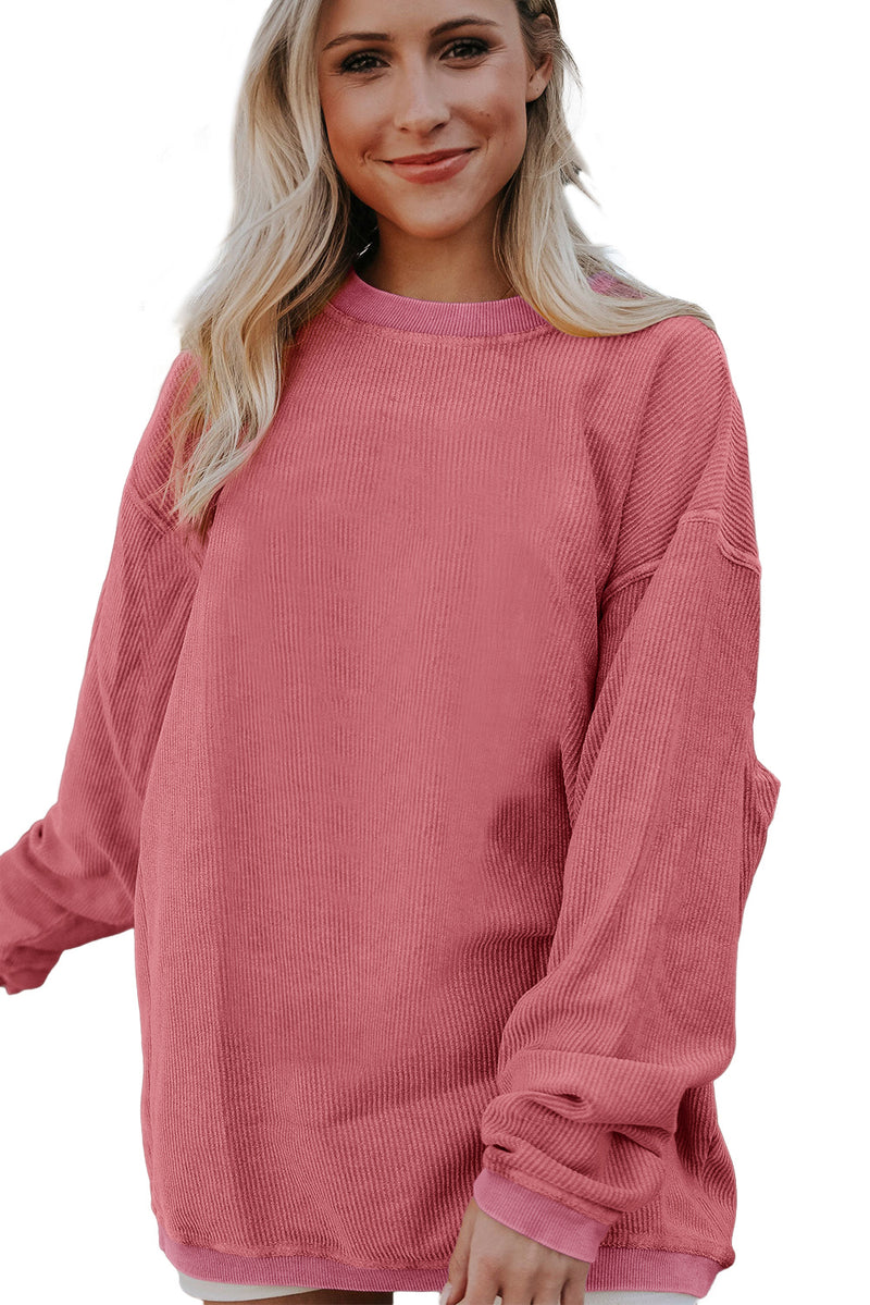 Red Contrast Trim Crinkle Rib Oversized Sweatshirt