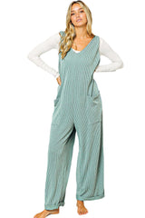 Parchment Pockets Oversized Ribbed Wide Leg Jumpsuit