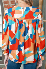 Multicolor Casual Abstract Print Puff Sleeve Blouse