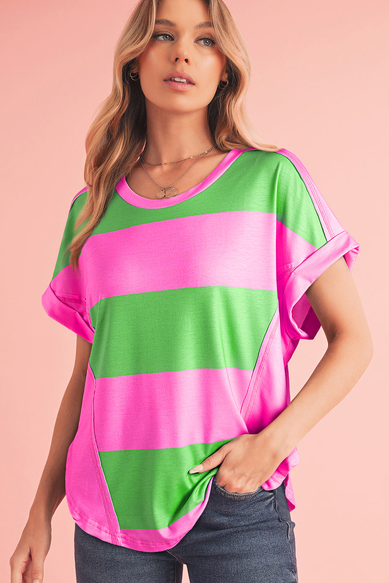 Green & Rosy Colorblock Exposed Seam Tee