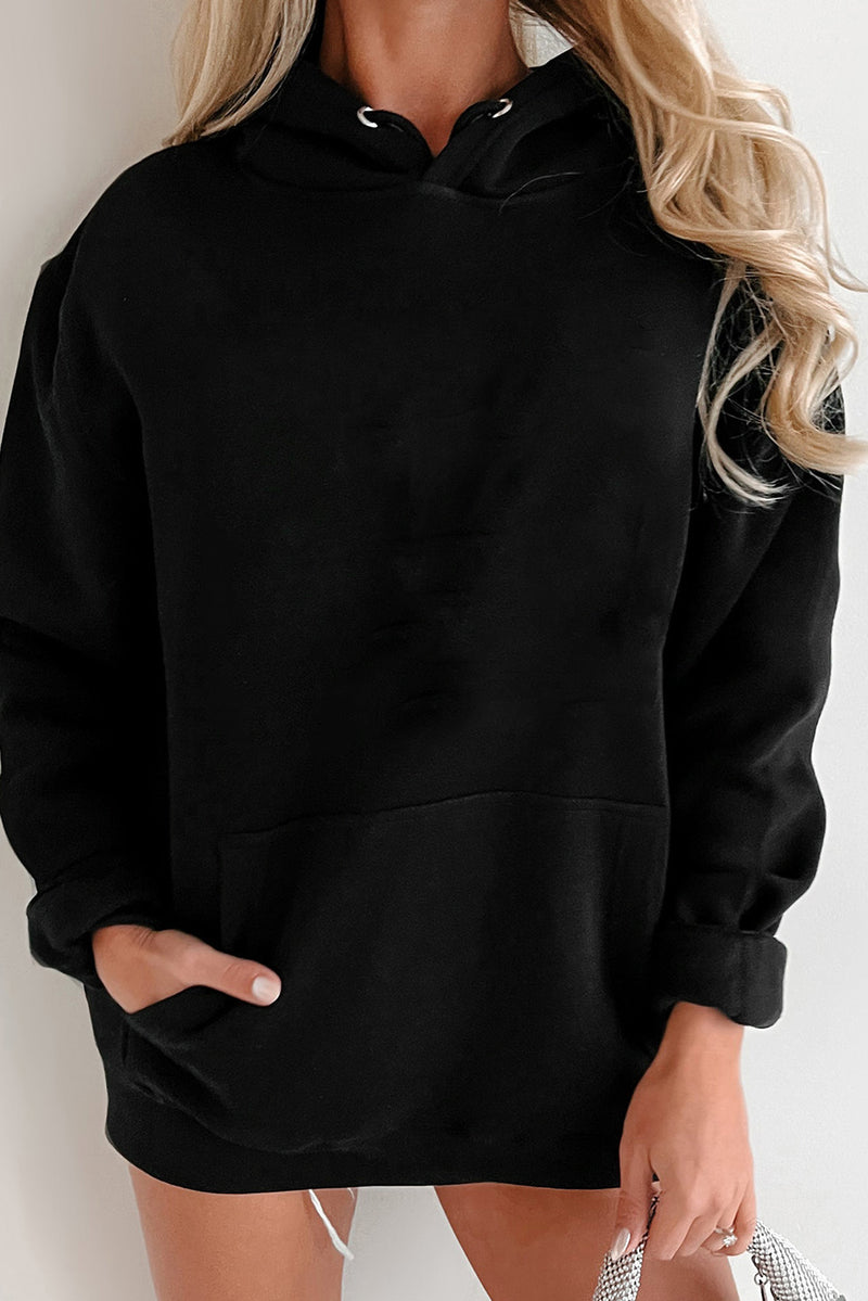 Black Kangaroo Pocket Drawstring Chunky Hoodie