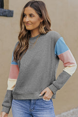 Rosy Color Block Casual Drop Sleeve Sweatshirt