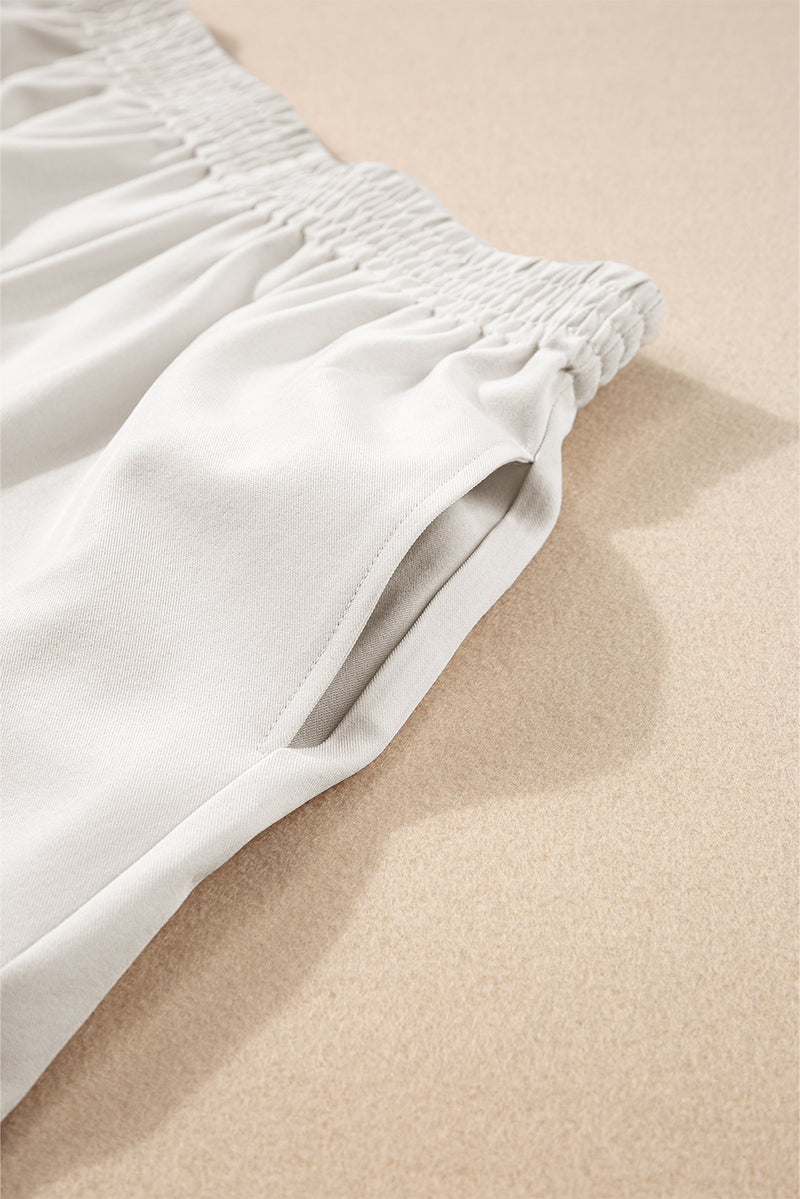 White Ricrac Applique Sleeveless Top and Pocketed Shorts Set
