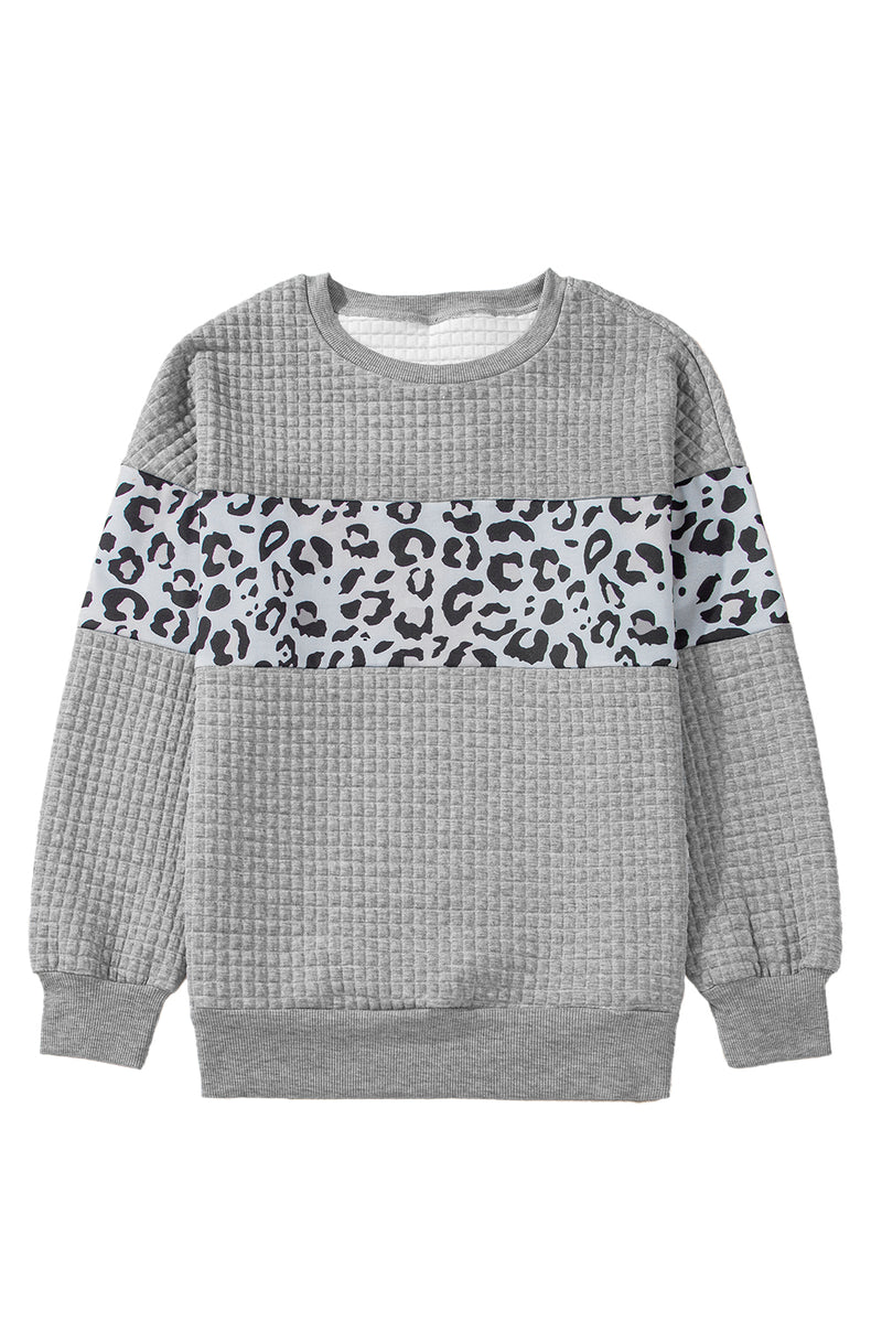 Parchment Leopard Quilted Patchwork Pullover Sweatshirt