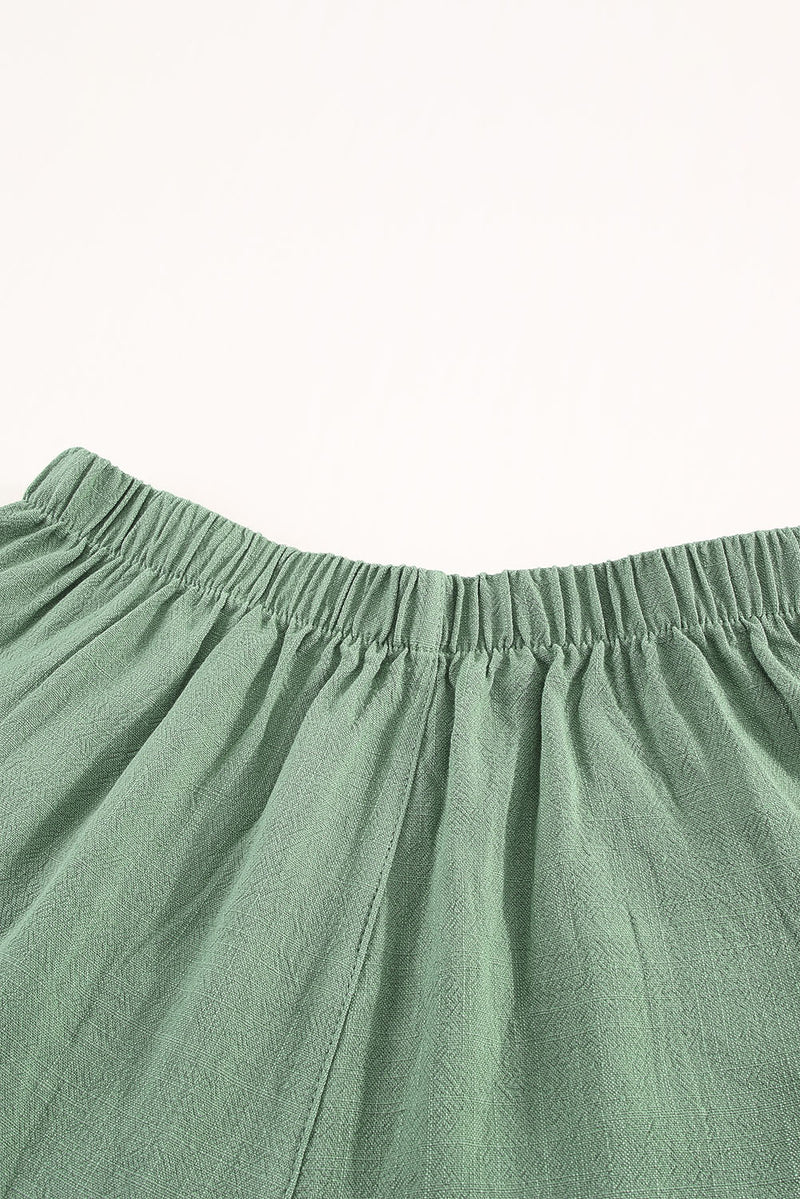 Green Casual Pocketed Ruffle High Waisted Shorts