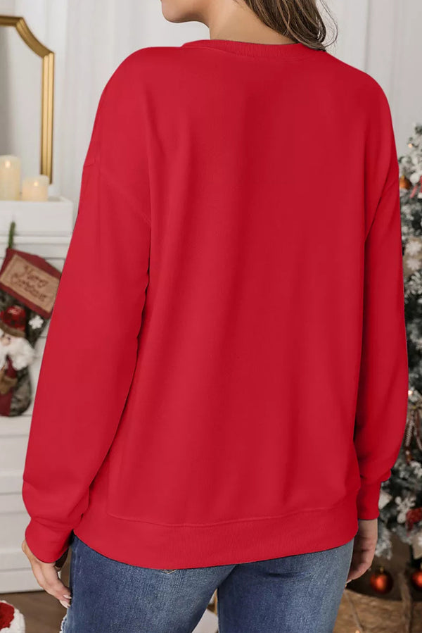 Red Christmas Metallic Nutcracker Graphic Crew Neck Sweatshirt