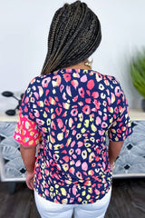 Leopard Colorblock Short Sleeve Plus Size Top