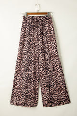 Beige Boho Leopard Print Wide Leg Pants