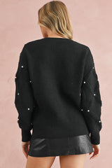 Black Pearl Embellished Rhombus Pattern Sweater