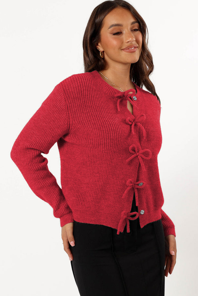 Fiery Red Sweet Bow Front Knit Cardigan