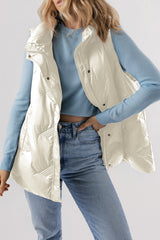 White Quilted High Neck Zip Up Jacket Vest