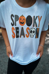 White Pumpkin Skull Floral SPOOKY SEASON Halloween T Shirt