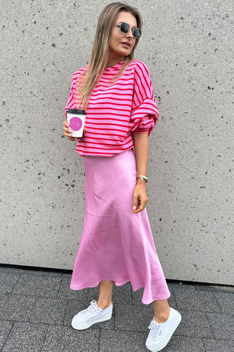 Sachet Pink Striped Oversized Long Sleeve Sweatshirt