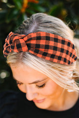 Orange Halloween Plaid Print Knotted Headband