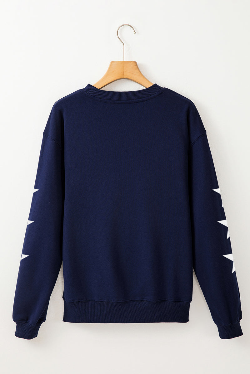 Navy Blue GAME DAY Star Sleeve Graphic Pullover Sweatshirt