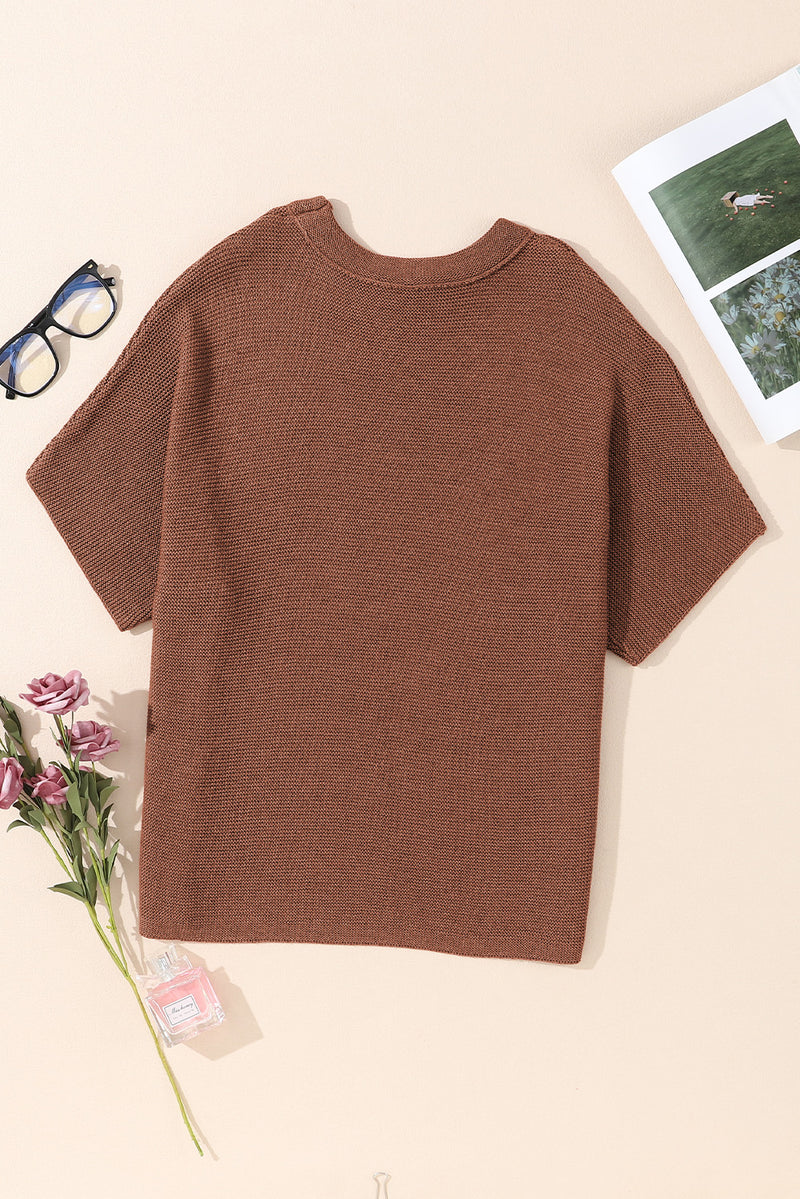 Coffee Mock Neck Short Batwing Sleeve Sweater