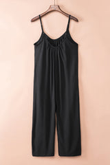 Black Casual Spaghetti Straps Wide Leg Pocketed Jumpsuits