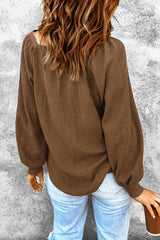 Brown Waffle Texture Casual Square Neck Pullover Top