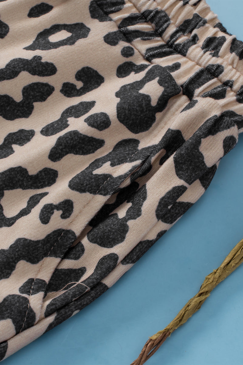Multicolor Leopard Short Sleeve Tee and Drawstring Shorts Set