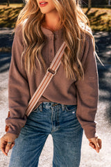 Chestnut Plain Waffle Knit Long Sleeve Henley Top