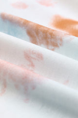 Wholesale White Tie Dye Boho Flowy Lace Up V Neck Top
