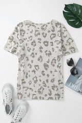 Leopard Textured Drop Shoulder Short Sleeve T-Shirt with Patch Pocket