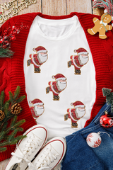 White Shimmer Santa Clause Skiing Crewneck T Shirt