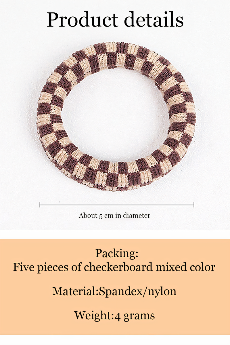 Black Checkered Print Nylon Elastic Hair Tie