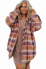 Multicolour Plus Size Plaid Print Collared Button Up Jacket