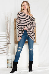 Casual Drop Shoulder Knitted Pullover Striped Sweater