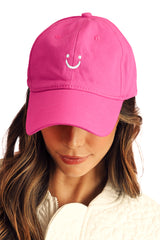 Rose Red Smile Face Embroidered Curved Eave Baseball Cap