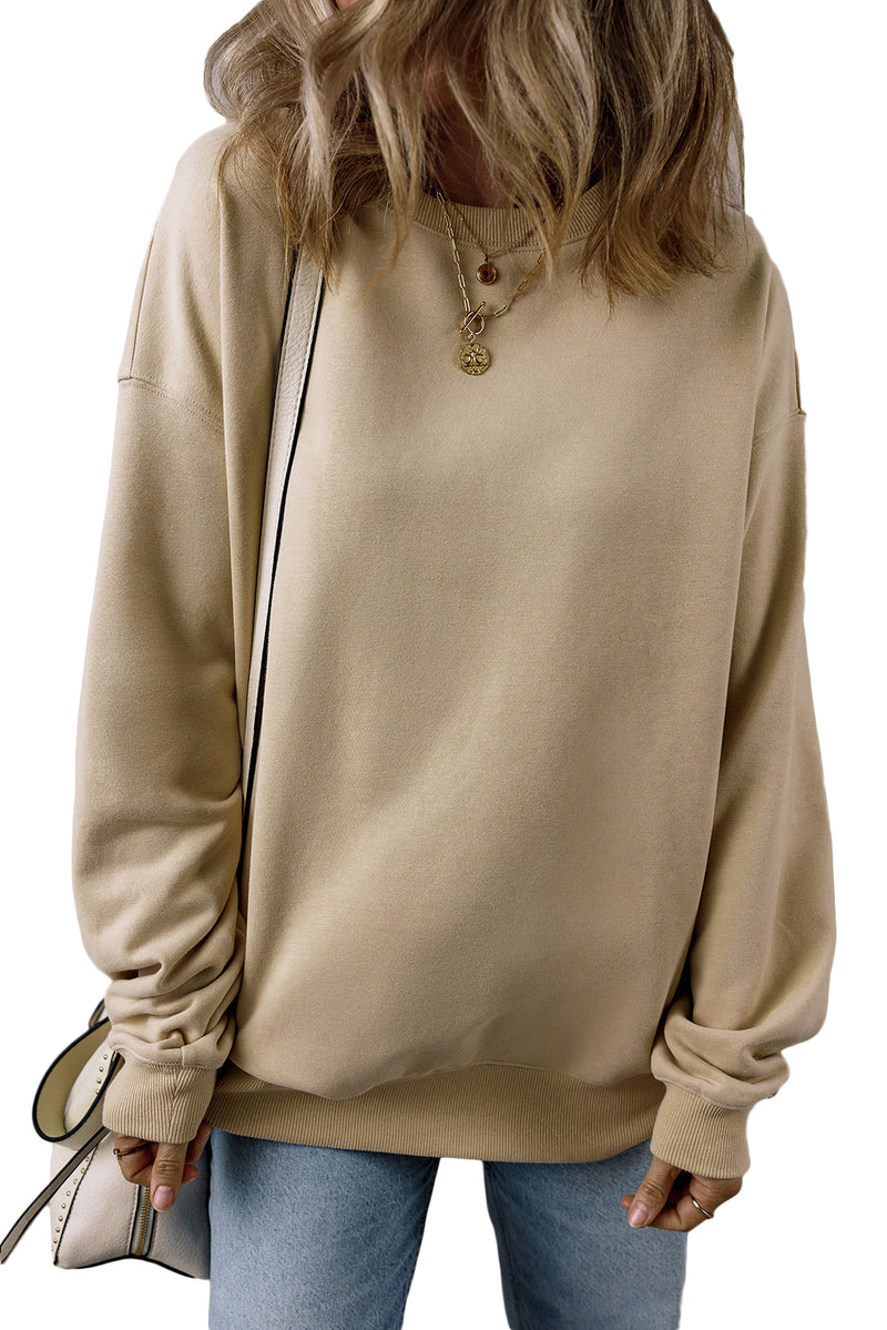 Light Grey Solid Loose Crew Neck Fleece Sweatshirt