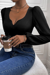 Black V Neck Long Sleeve Bodysuit