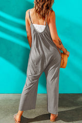 Black Casual Spaghetti Straps Wide Leg Pocketed Jumpsuits