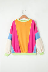 Grapefruit Orange Colorblock Patchwork Drop Shoulder Top