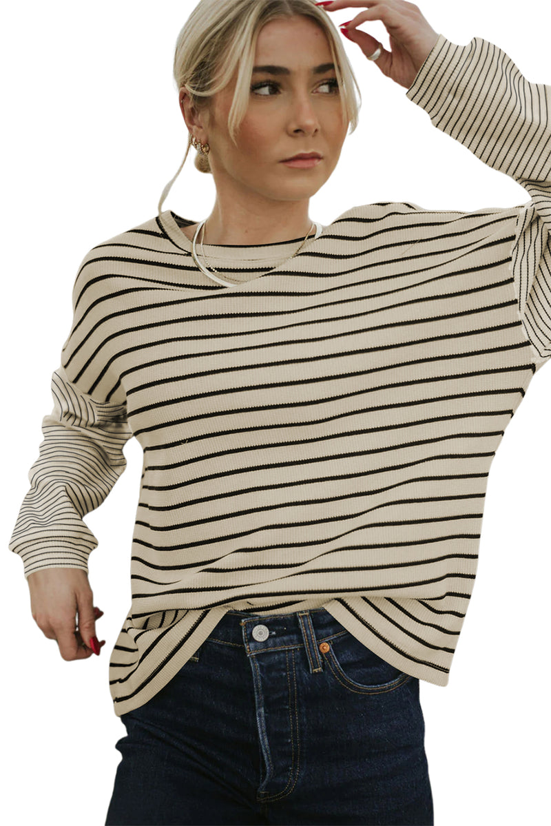 Black Stripe Patchwork Loose Long Sleeve Tee