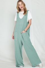 Parchment Pockets Oversized Ribbed Wide Leg Jumpsuit