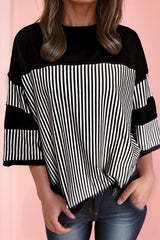 Black & White Striped Patchwork Oversized Tee