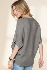 Coffee Mock Neck Short Batwing Sleeve Sweater