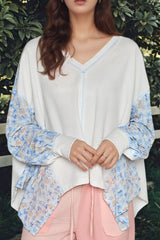 High-Low V-Neck Long Sleeve Blouse