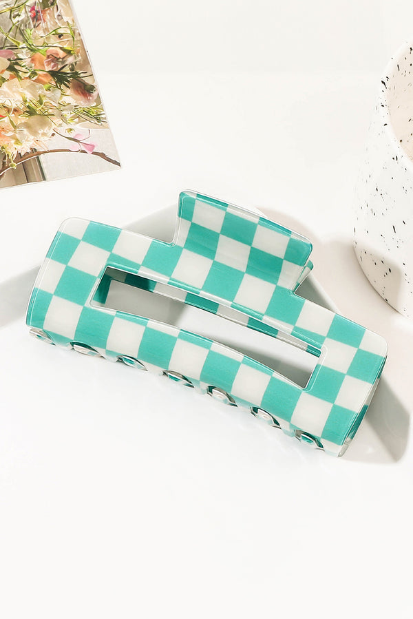 Sky Blue Checkered Print Hollow Out Hair Clip