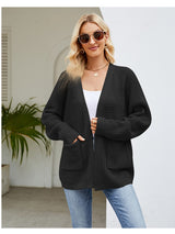 Open Front Raglan Sleeve Pocketed Cardigan