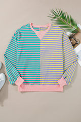 Green Stripe Colorblock Drop Shoulder Oversized Sweatshirt