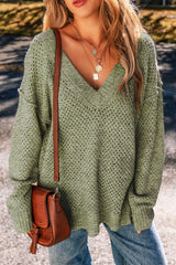 Dark Brown Plain Oversized Hollowed Knit Sweater