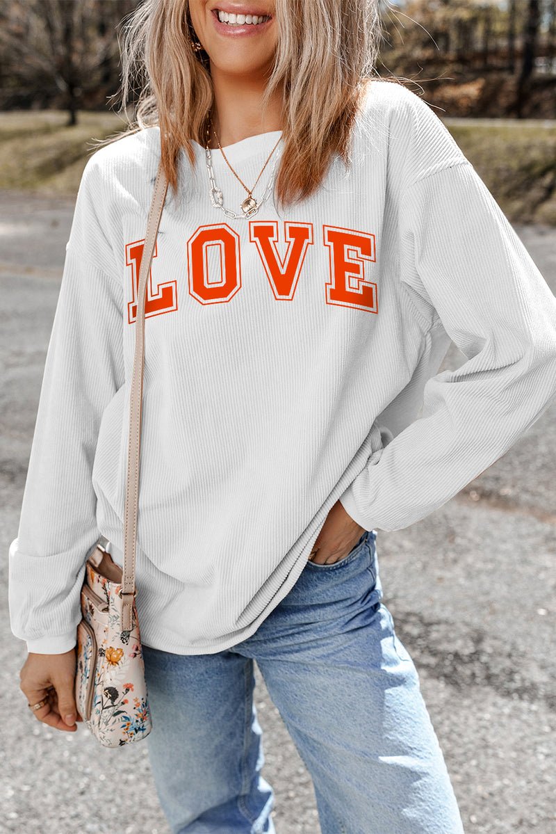 White LOVE Printed Crewneck Valentines Pullover Sweatshirt