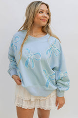 Beau Blue Sequin Bow Drop Shoulder Oversized Sweatshirt