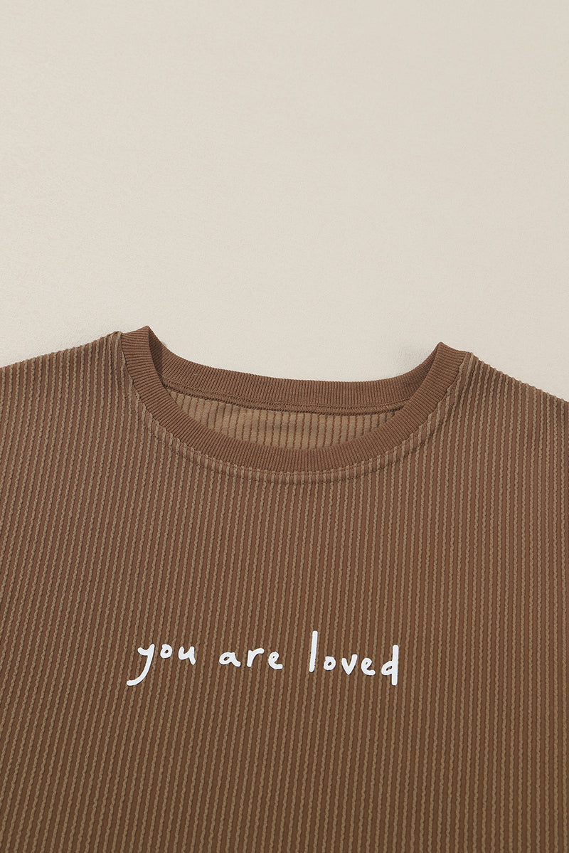 Khaki You Are Loved Print Corduroy Sweatshirt